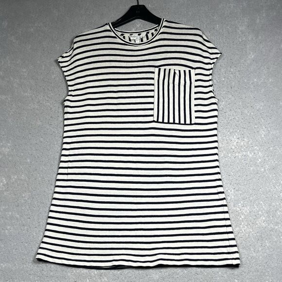 Apiece Apart Top Womens Size XS White Blue Striped Pocket Tunic 100% Cotton - Picture 1 of 13